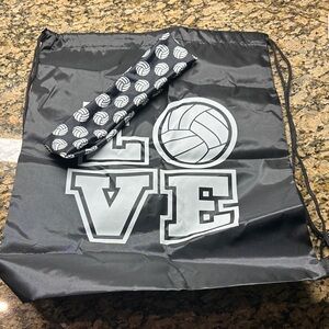 New volleyball, black‎ drawstring bag, matching stretchy headband 17x13.5